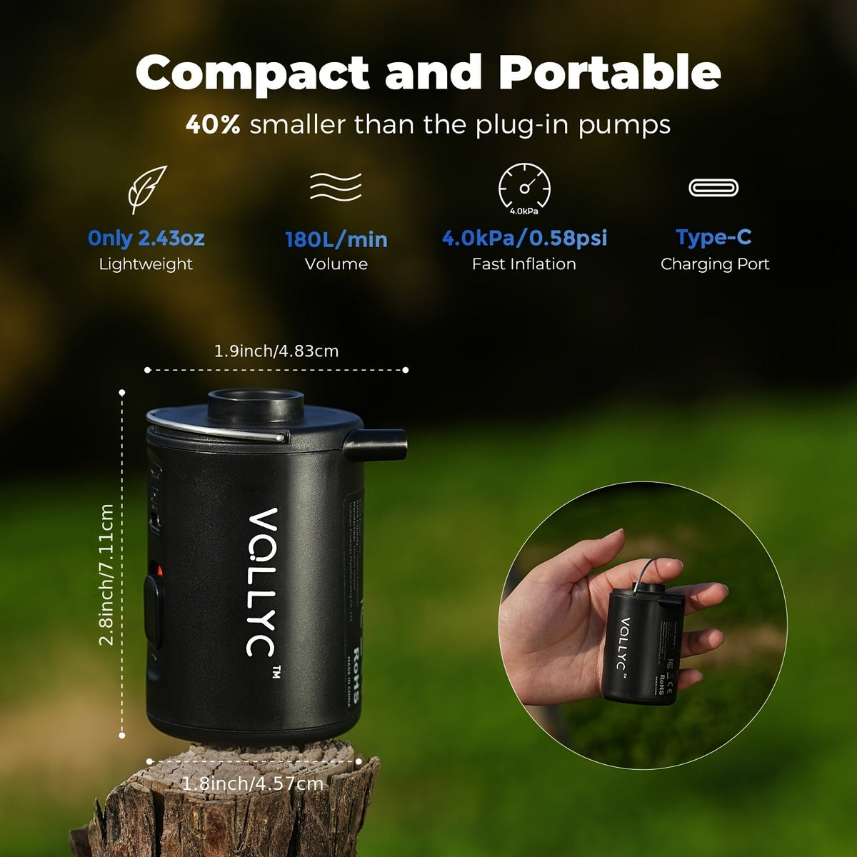 Portable Electric Air Pump USB Rechargeable 800mAh