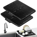 Kitchen Mat Set, 34.5x19-Inch Silicone Slope-Drain Drying Pads in Black or Gray, Single or 2-Piece Options