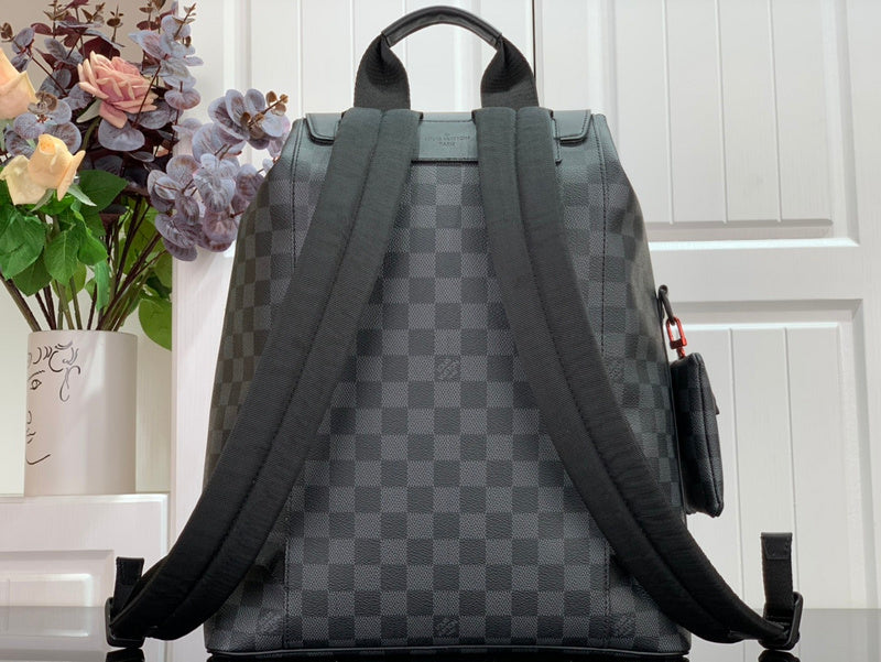 Louis Vuitton Matchpoint Backpack – Damier Graphite Canvas Black Leather Matte Black Red Hardware
