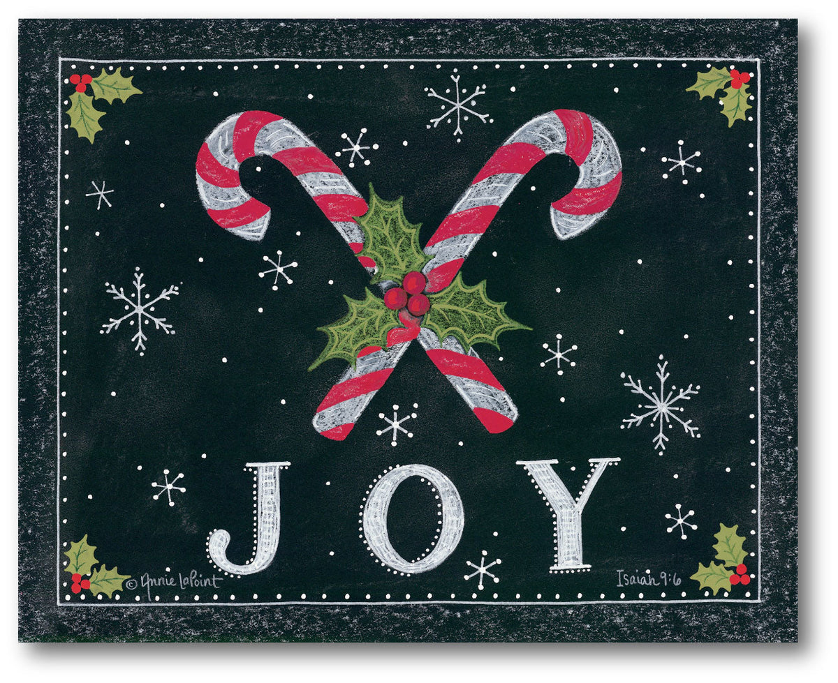 Crossed Candy Canes Joy Gallery-Wrapped Canvas Wall Art