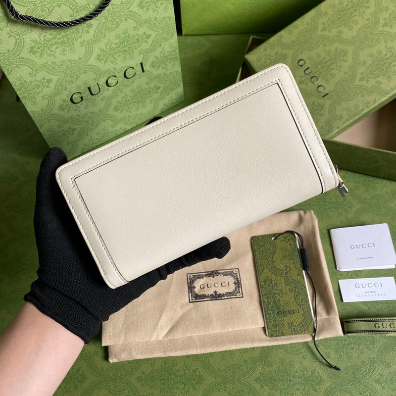 Gucci Diana Zip-Around Continental Wallet – White Leather Bamboo Double GG