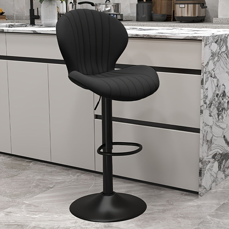 Bar Stool Faux Leather Adjustable Swivel Seat with Shell Back, Footrest, Five Colors and Sets of 1 to 4