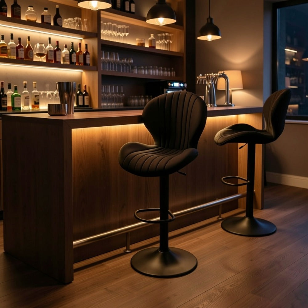 Bar Stool Faux Leather Adjustable Swivel Seat with Shell Back, Footrest, Five Colors and Sets of 1 to 4