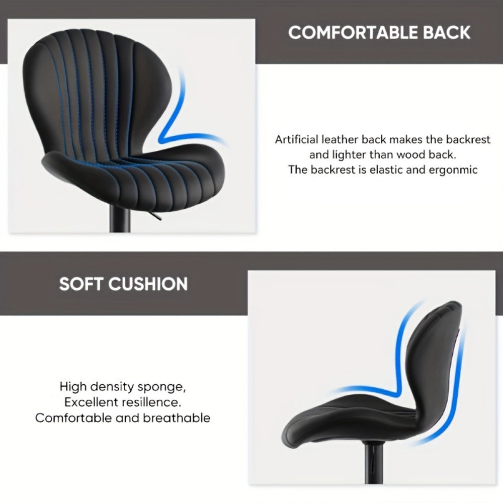 Bar Stool Faux Leather Adjustable Swivel Seat with Shell Back, Footrest, Five Colors and Sets of 1 to 4