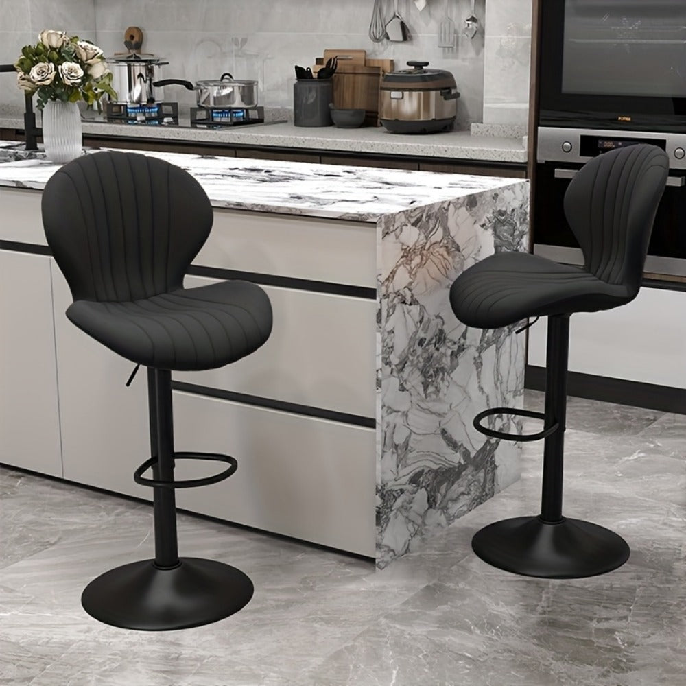Bar Stool Faux Leather Adjustable Swivel Seat with Shell Back, Footrest, Five Colors and Sets of 1 to 4