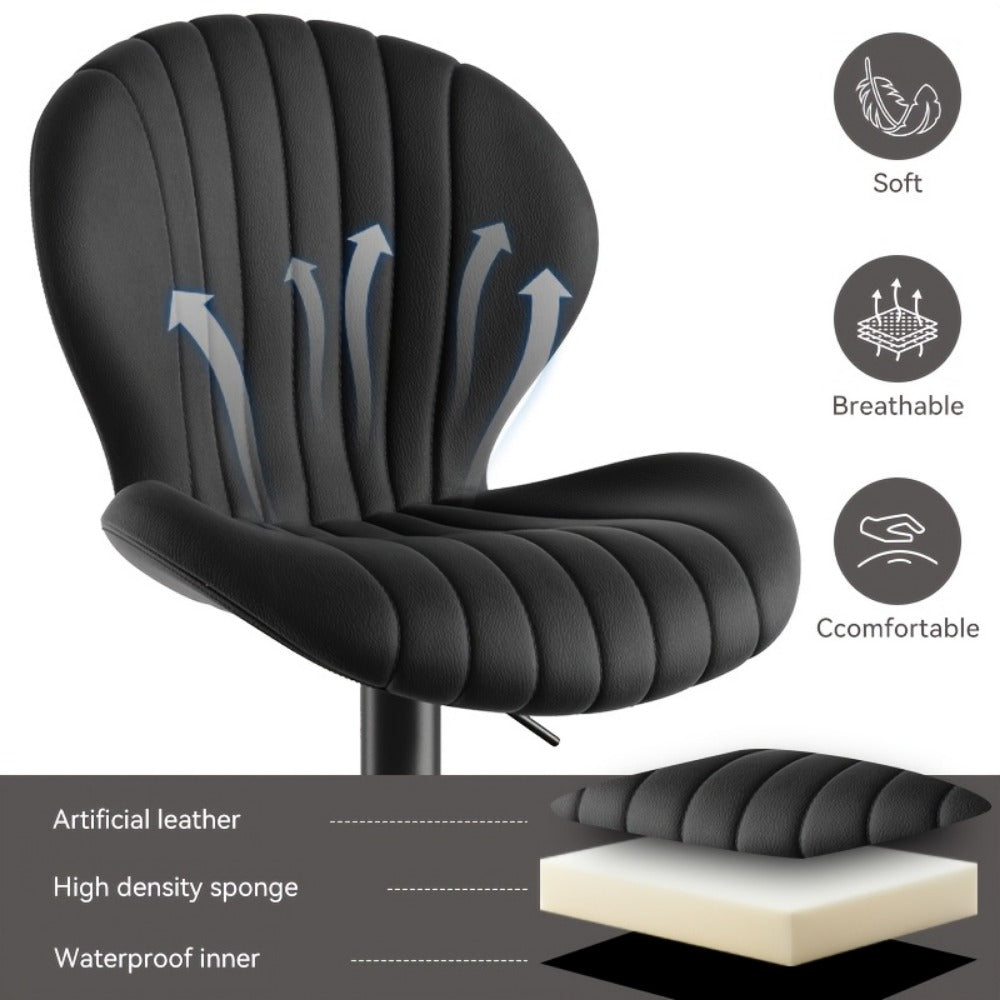 Bar Stool Faux Leather Adjustable Swivel Seat with Shell Back, Footrest, Five Colors and Sets of 1 to 4