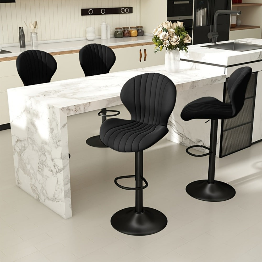 Bar Stool Faux Leather Adjustable Swivel Seat with Shell Back, Footrest, Five Colors and Sets of 1 to 4
