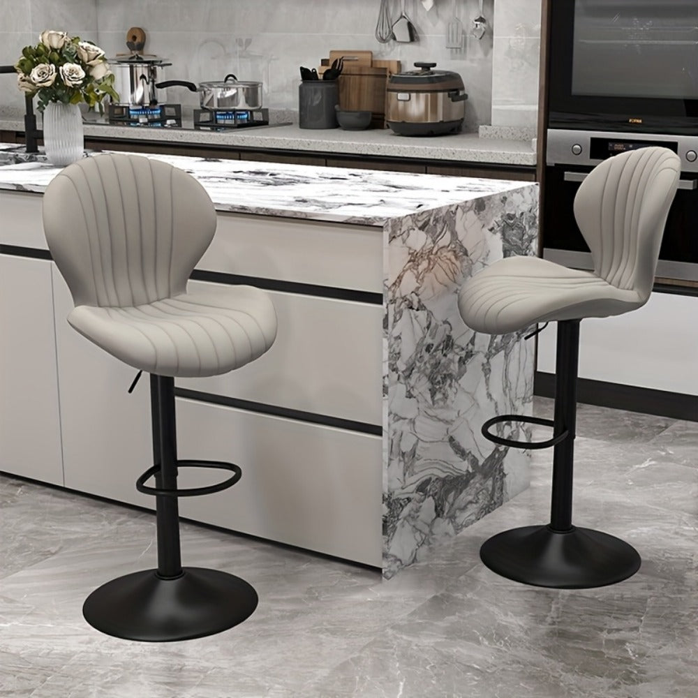 Bar Stool Faux Leather Adjustable Swivel Seat with Shell Back, Footrest, Five Colors and Sets of 1 to 4