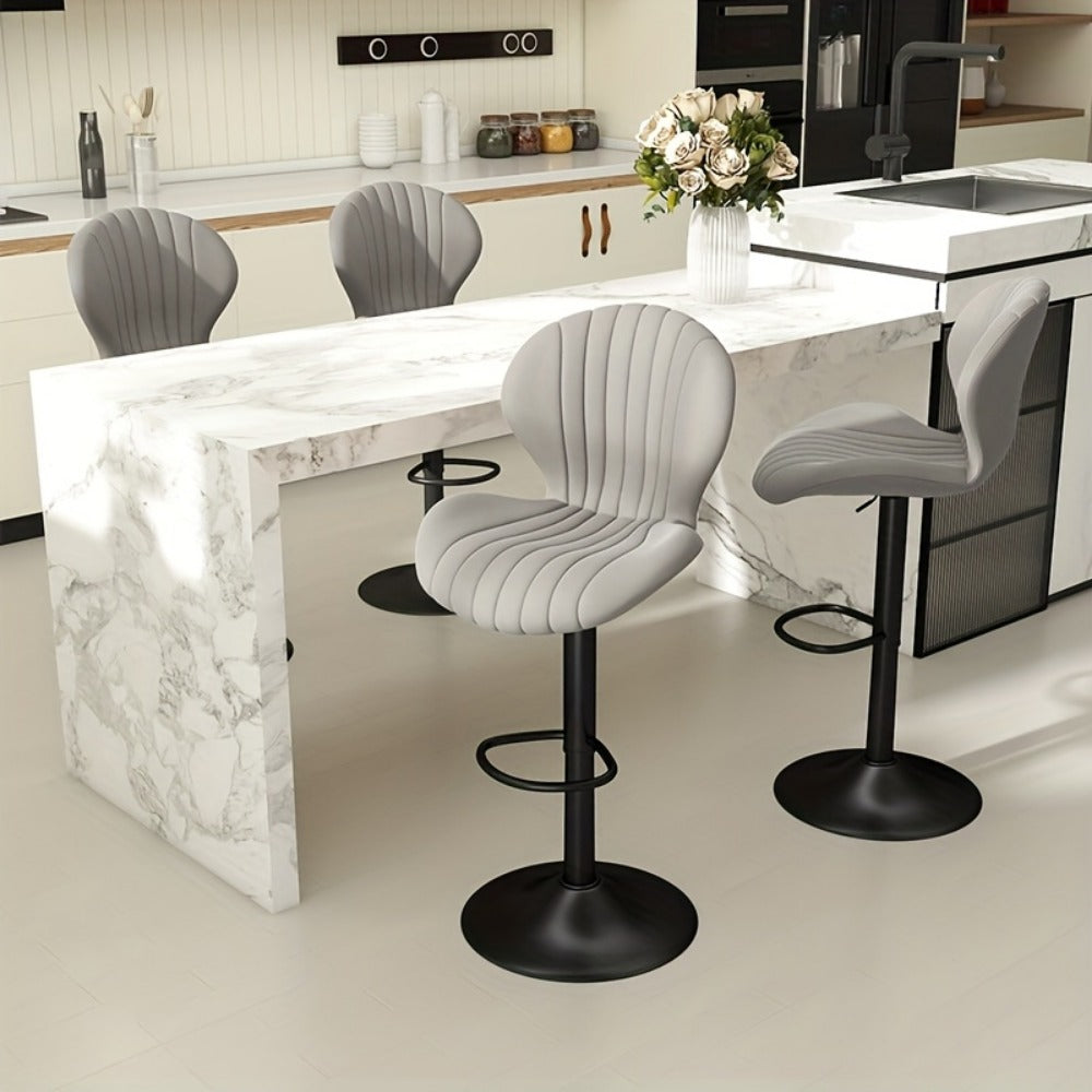 Bar Stool Faux Leather Adjustable Swivel Seat with Shell Back, Footrest, Five Colors and Sets of 1 to 4