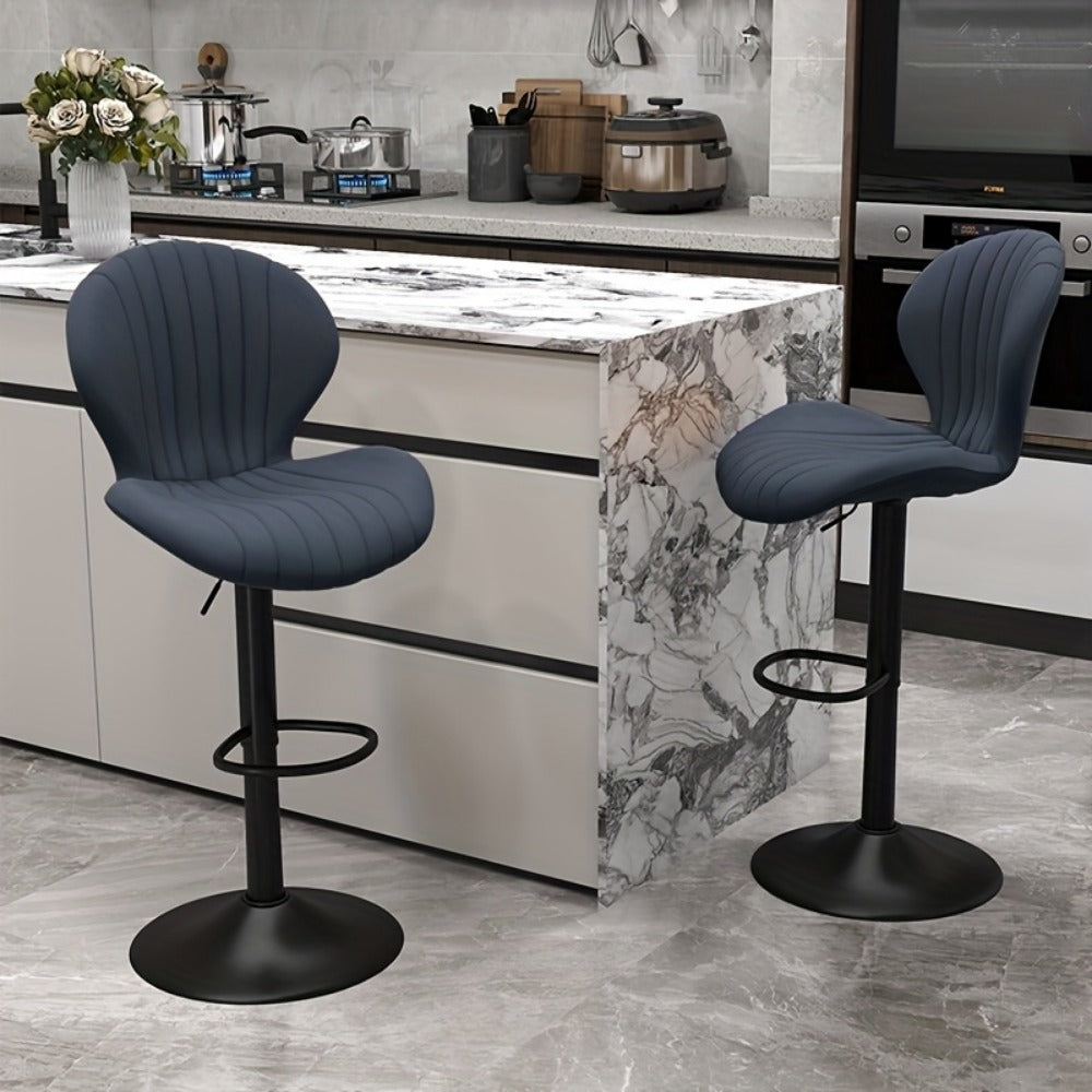 Bar Stool Faux Leather Adjustable Swivel Seat with Shell Back, Footrest, Five Colors and Sets of 1 to 4