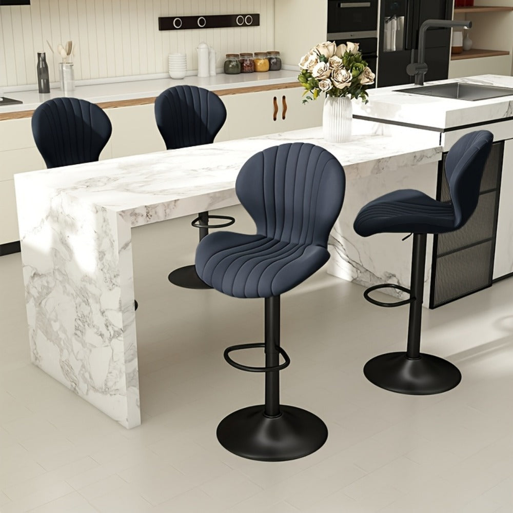 Bar Stool Faux Leather Adjustable Swivel Seat with Shell Back, Footrest, Five Colors and Sets of 1 to 4