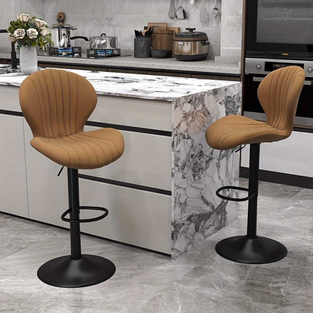 Bar Stool Faux Leather Adjustable Swivel Seat with Shell Back, Footrest, Five Colors and Sets of 1 to 4