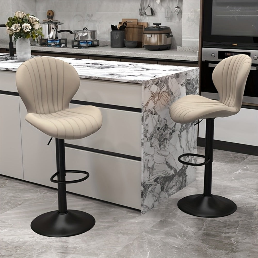 Bar Stool Faux Leather Adjustable Swivel Seat with Shell Back, Footrest, Five Colors and Sets of 1 to 4