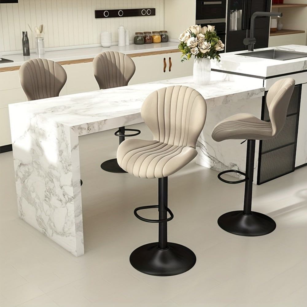 Bar Stool Faux Leather Adjustable Swivel Seat with Shell Back, Footrest, Five Colors and Sets of 1 to 4