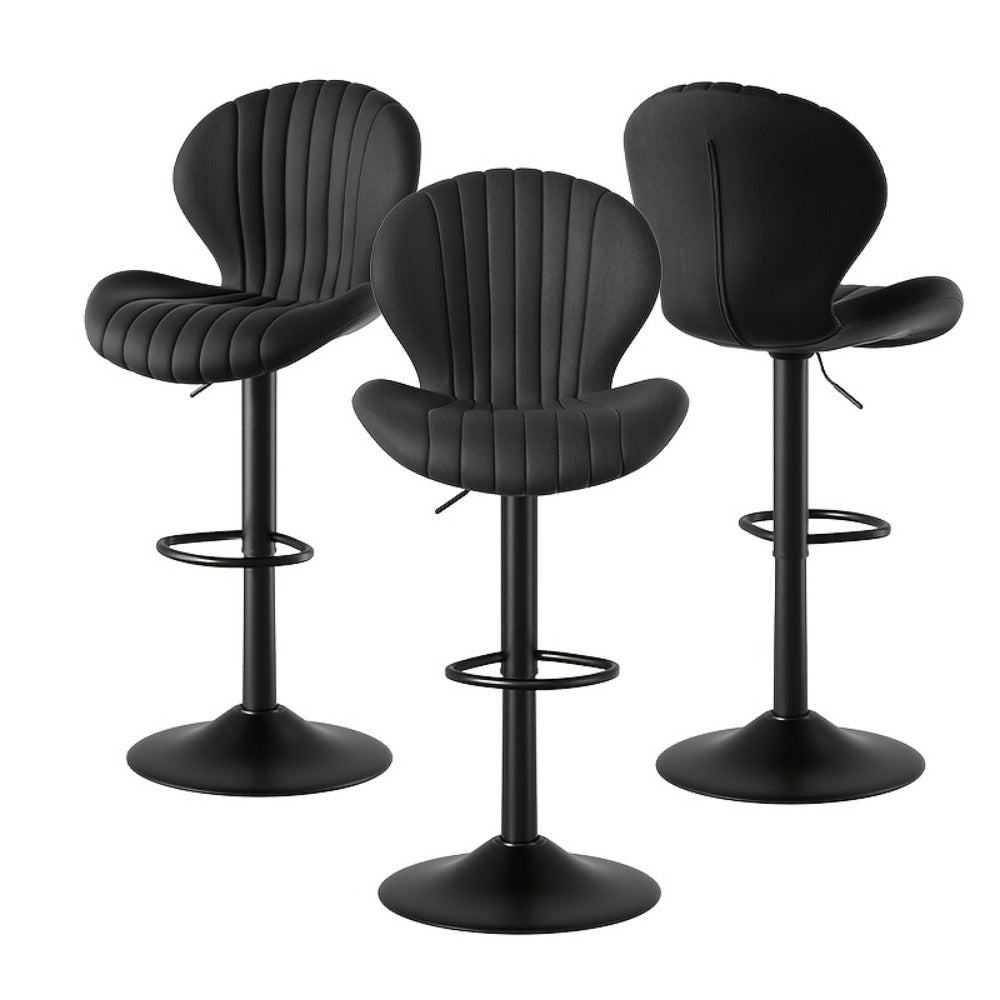 Bar Stool Faux Leather Adjustable Swivel Seat with Shell Back, Footrest, Five Colors and Sets of 1 to 4
