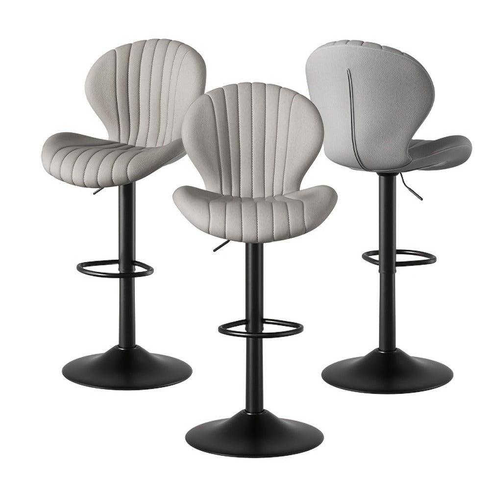 Bar Stool Faux Leather Adjustable Swivel Seat with Shell Back, Footrest, Five Colors and Sets of 1 to 4