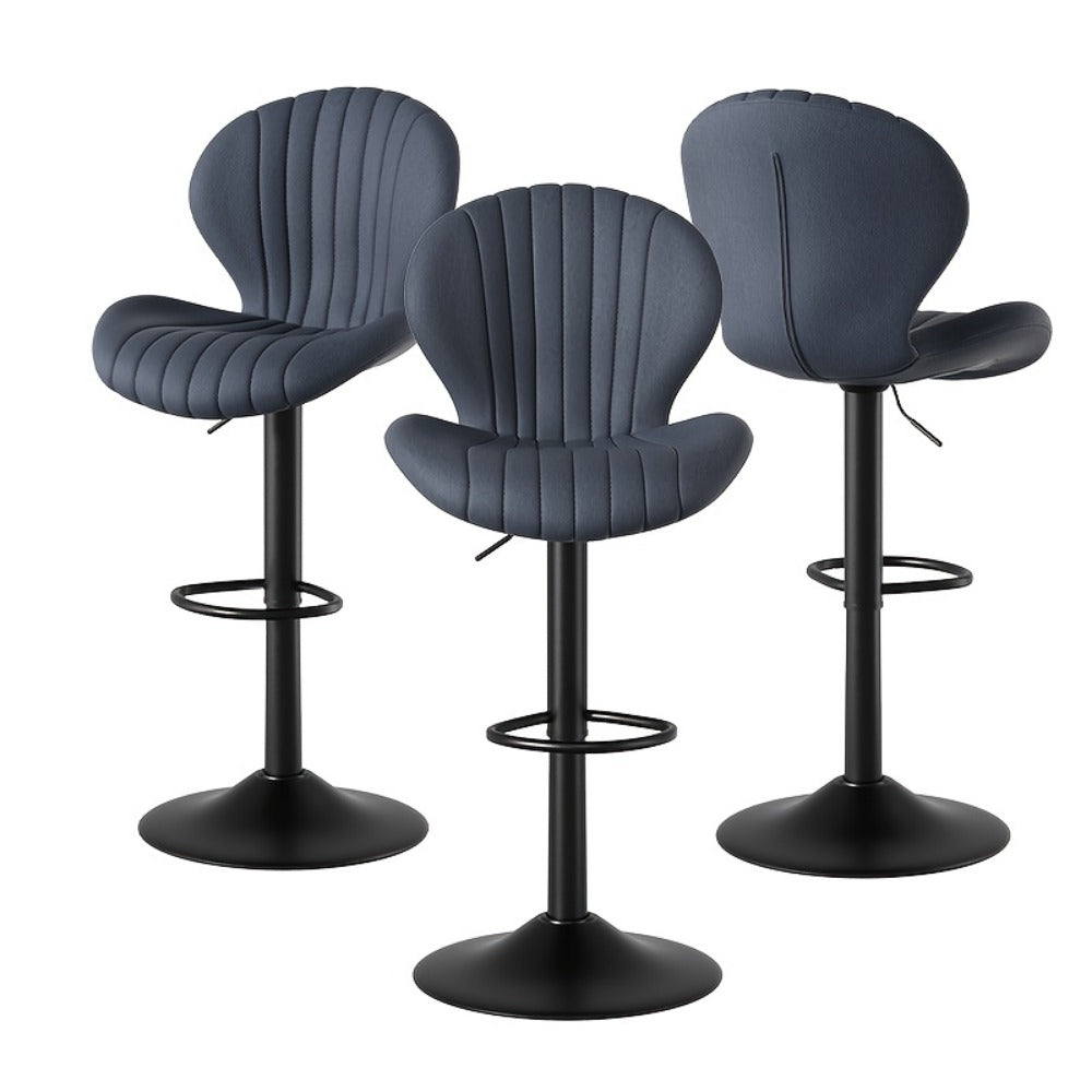 Bar Stool Faux Leather Adjustable Swivel Seat with Shell Back, Footrest, Five Colors and Sets of 1 to 4