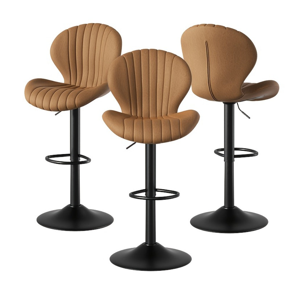 Bar Stool Faux Leather Adjustable Swivel Seat with Shell Back, Footrest, Five Colors and Sets of 1 to 4