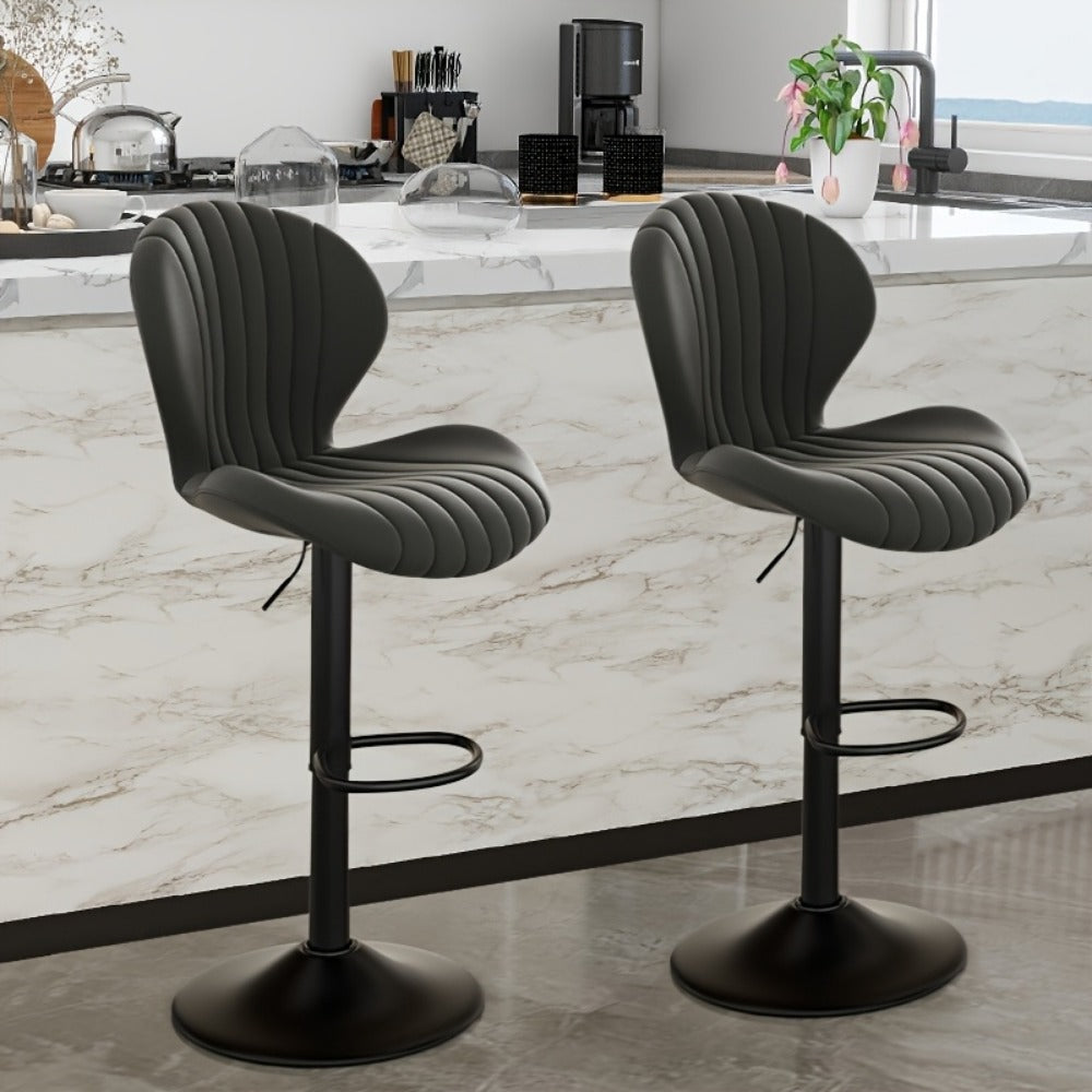 Bar Stool Faux Leather Adjustable Swivel Seat with Shell Back, Footrest, Five Colors and Sets of 1 to 4