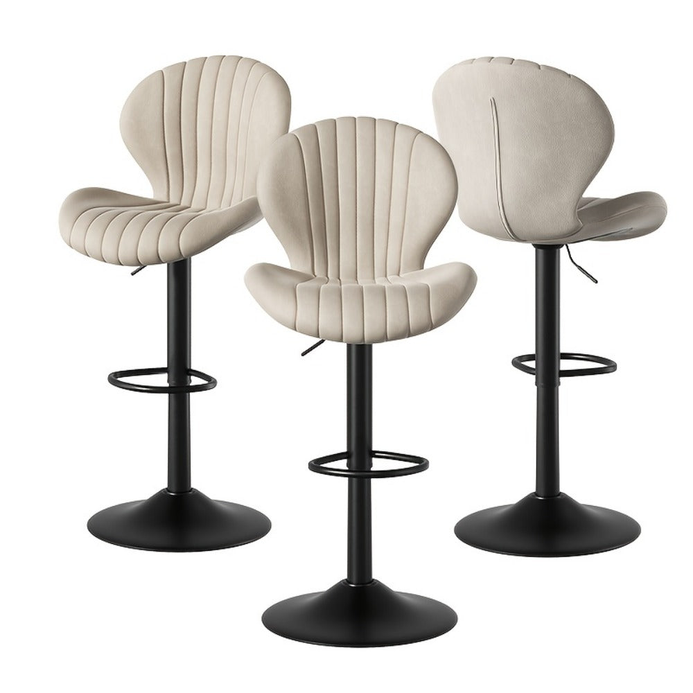 Bar Stool Faux Leather Adjustable Swivel Seat with Shell Back, Footrest, Five Colors and Sets of 1 to 4