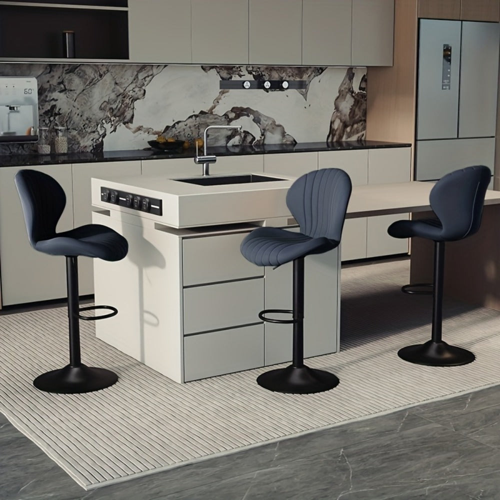 Bar Stool Faux Leather Adjustable Swivel Seat with Shell Back, Footrest, Five Colors and Sets of 1 to 4