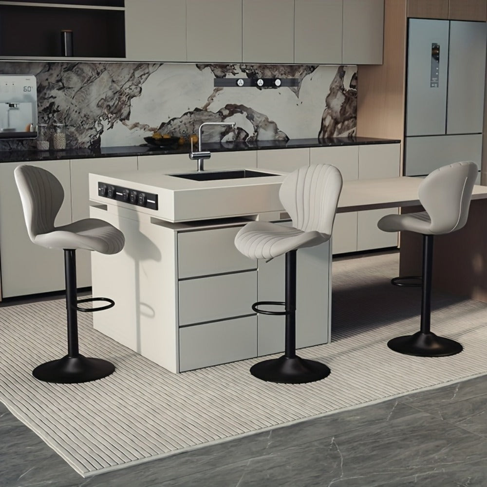 Bar Stool Faux Leather Adjustable Swivel Seat with Shell Back, Footrest, Five Colors and Sets of 1 to 4