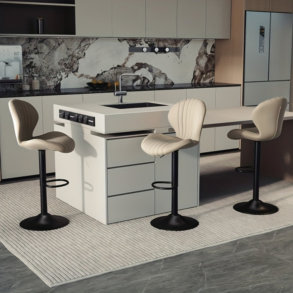 Bar Stool Faux Leather Adjustable Swivel Seat with Shell Back, Footrest, Five Colors and Sets of 1 to 4