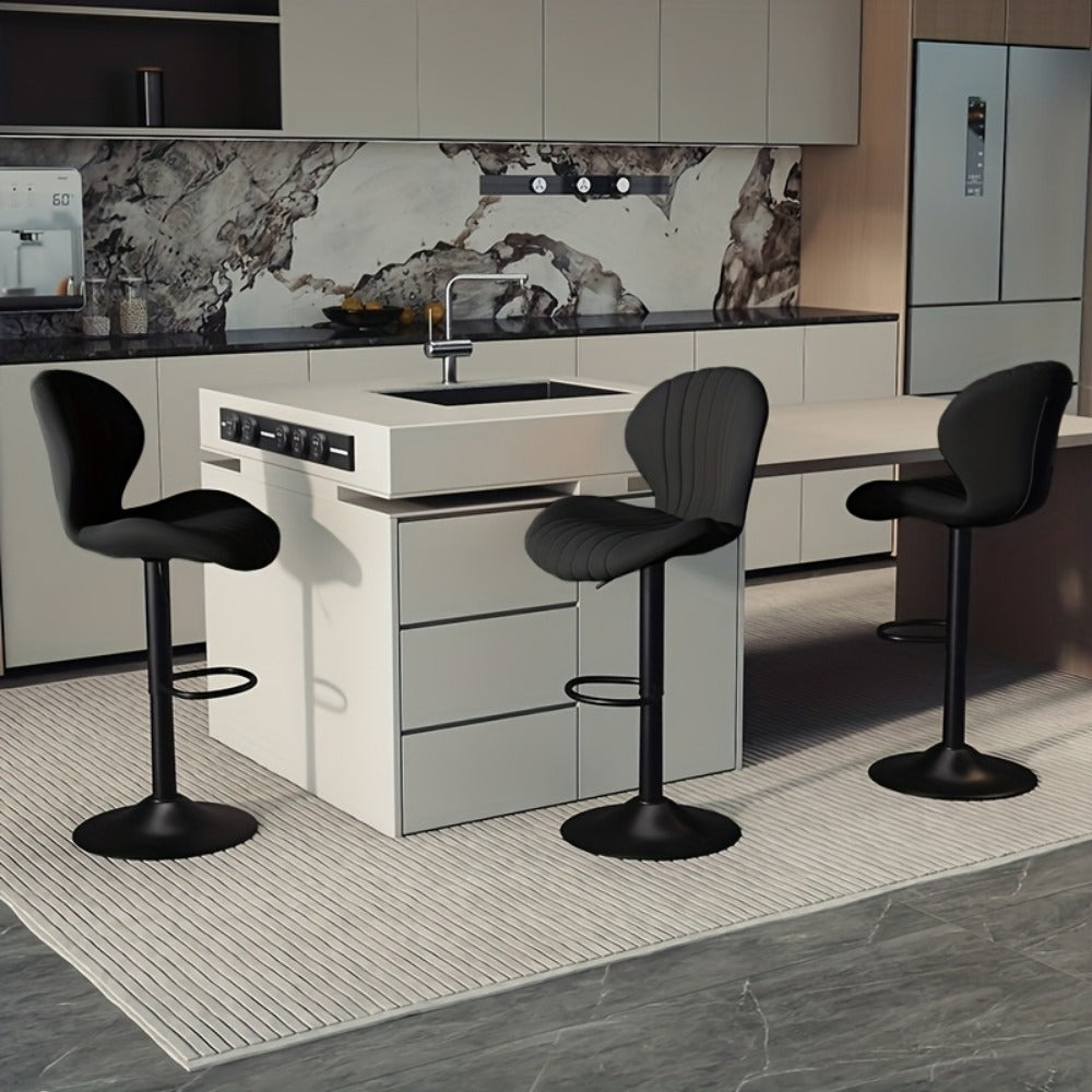 Bar Stool Faux Leather Adjustable Swivel Seat with Shell Back, Footrest, Five Colors and Sets of 1 to 4