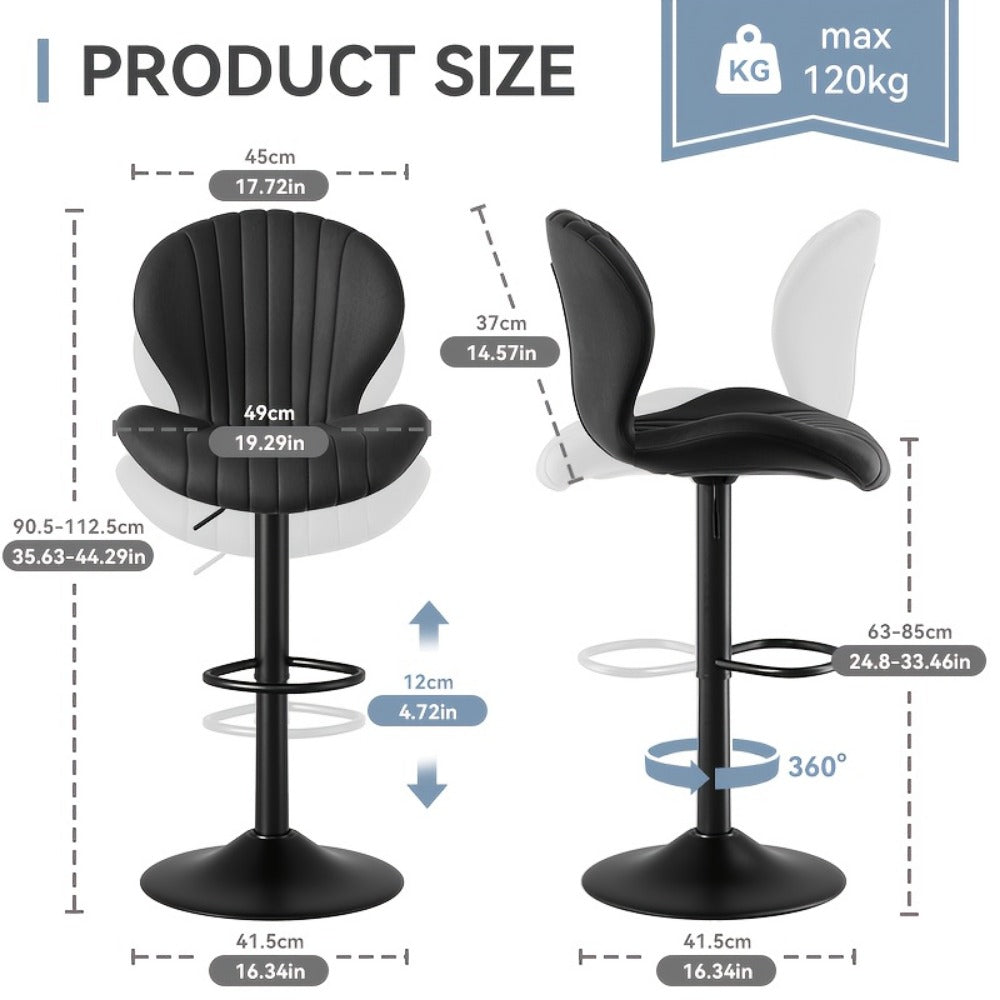 Bar Stool Faux Leather Adjustable Swivel Seat with Shell Back, Footrest, Five Colors and Sets of 1 to 4
