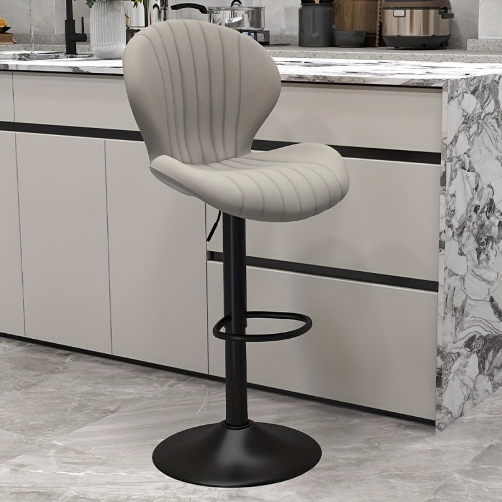 Bar Stool Faux Leather Adjustable Swivel Seat with Shell Back, Footrest, Five Colors and Sets of 1 to 4