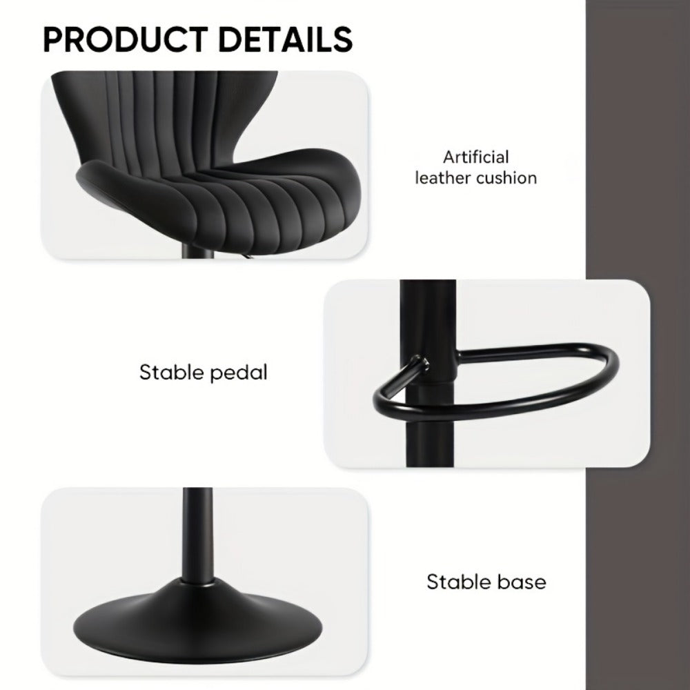 Bar Stool Faux Leather Adjustable Swivel Seat with Shell Back, Footrest, Five Colors and Sets of 1 to 4