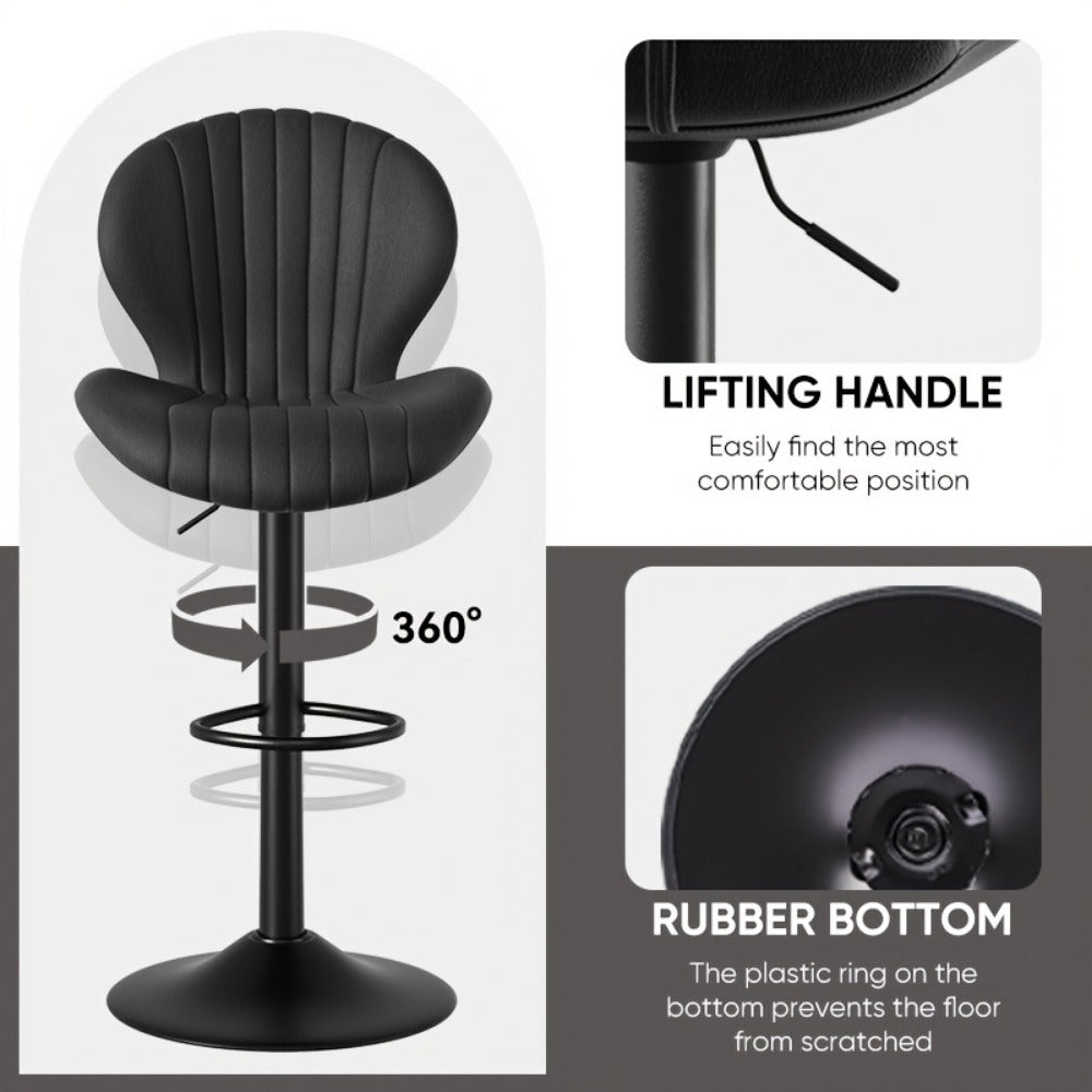 Bar Stool Faux Leather Adjustable Swivel Seat with Shell Back, Footrest, Five Colors and Sets of 1 to 4