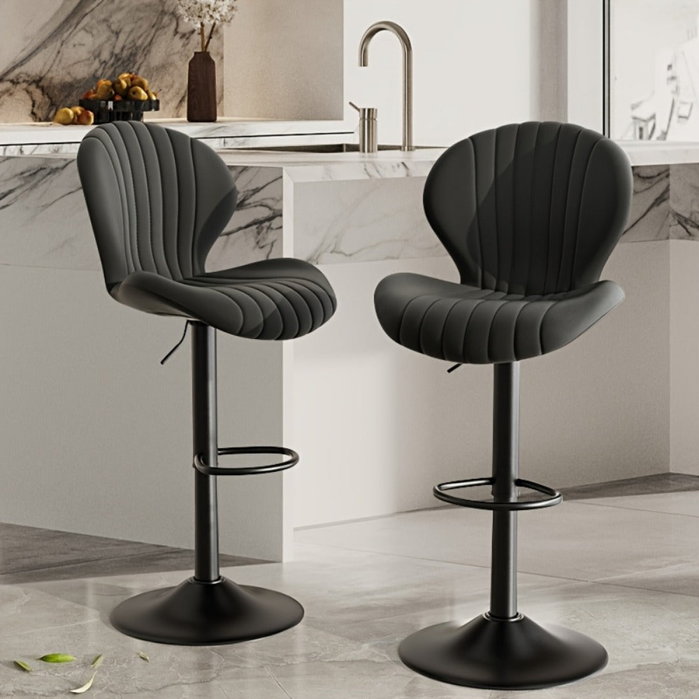 Bar Stool Faux Leather Adjustable Swivel Seat with Shell Back, Footrest, Five Colors and Sets of 1 to 4