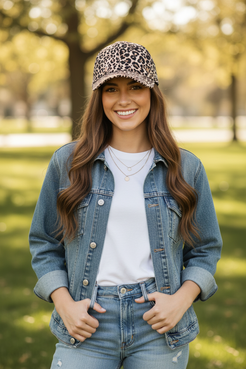 Verstellbare Baseballcap mit Animal-Print in Curry