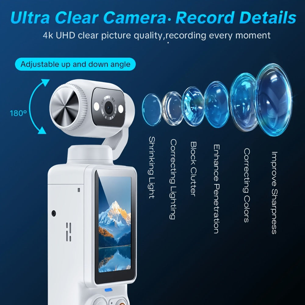 W&O Pocket Camera with Webcam Function, 1.9" Screen, 180° Rotating Shot, 2000mAh Battery, USB-C Charging