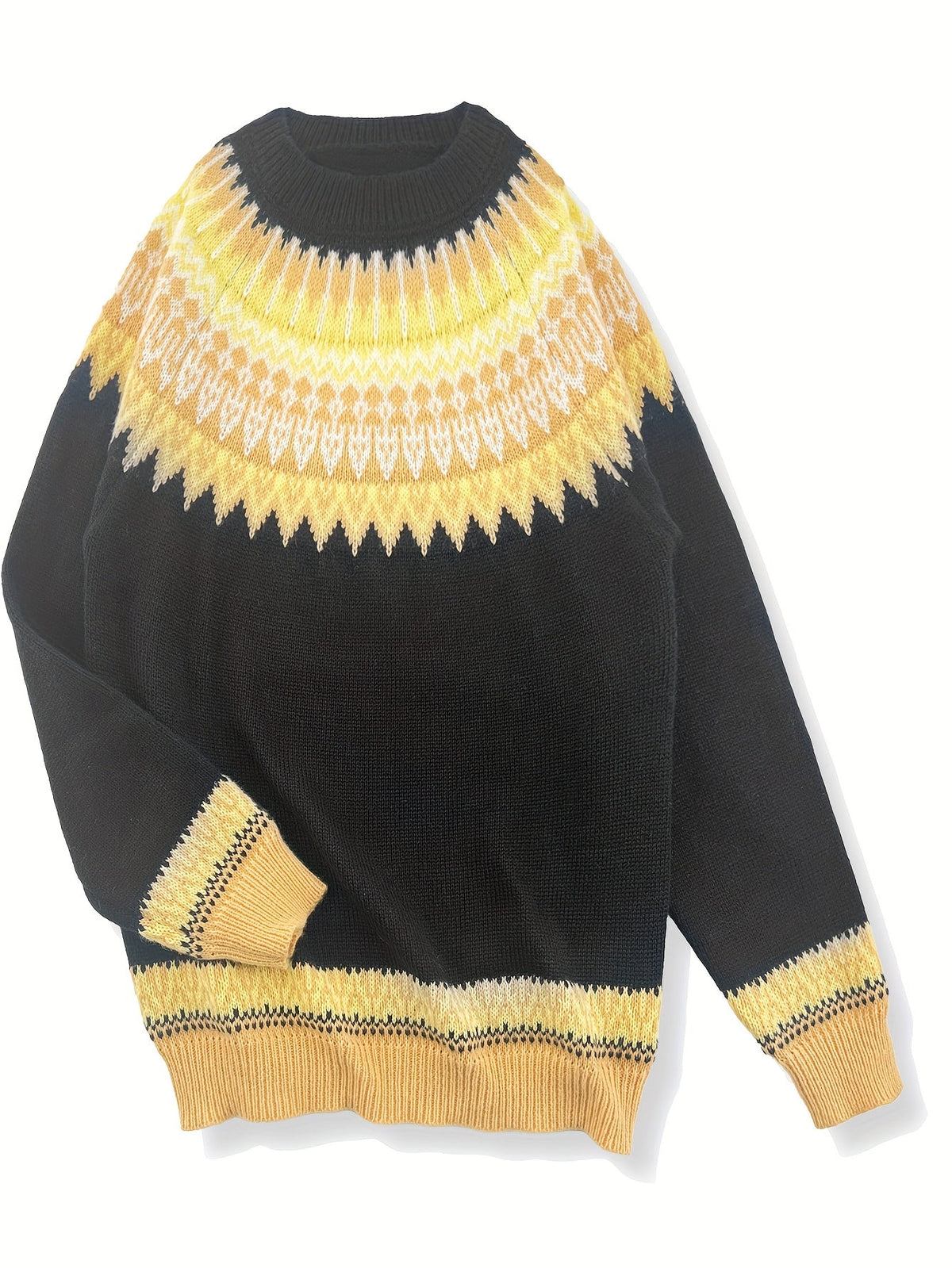Sylvia | Grobstrick-Jacquardpullover mit Rundhalsausschnitt