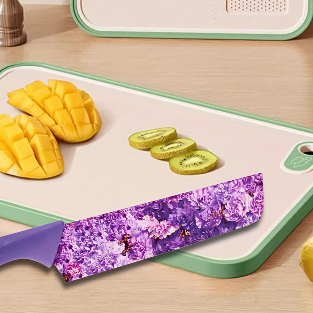 Kitchen Knife Set 6-Piece Floral High-Carbon Stainless Steel with Cleaver, Bread Knife, Shears and Peeler