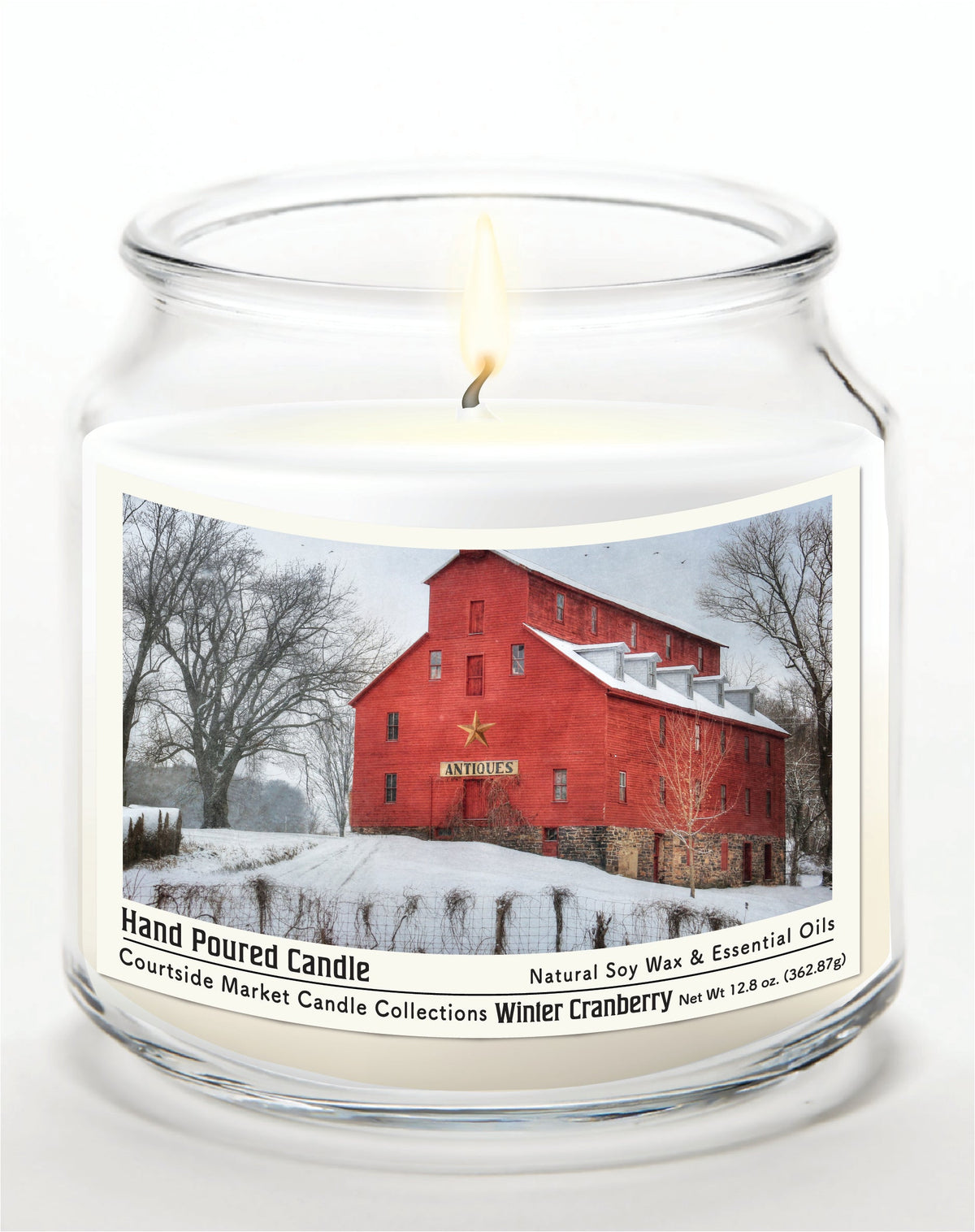 Snow at the Farm 12.8 Oz Candle Glass Jar with Brushed Silver Metal Lid
