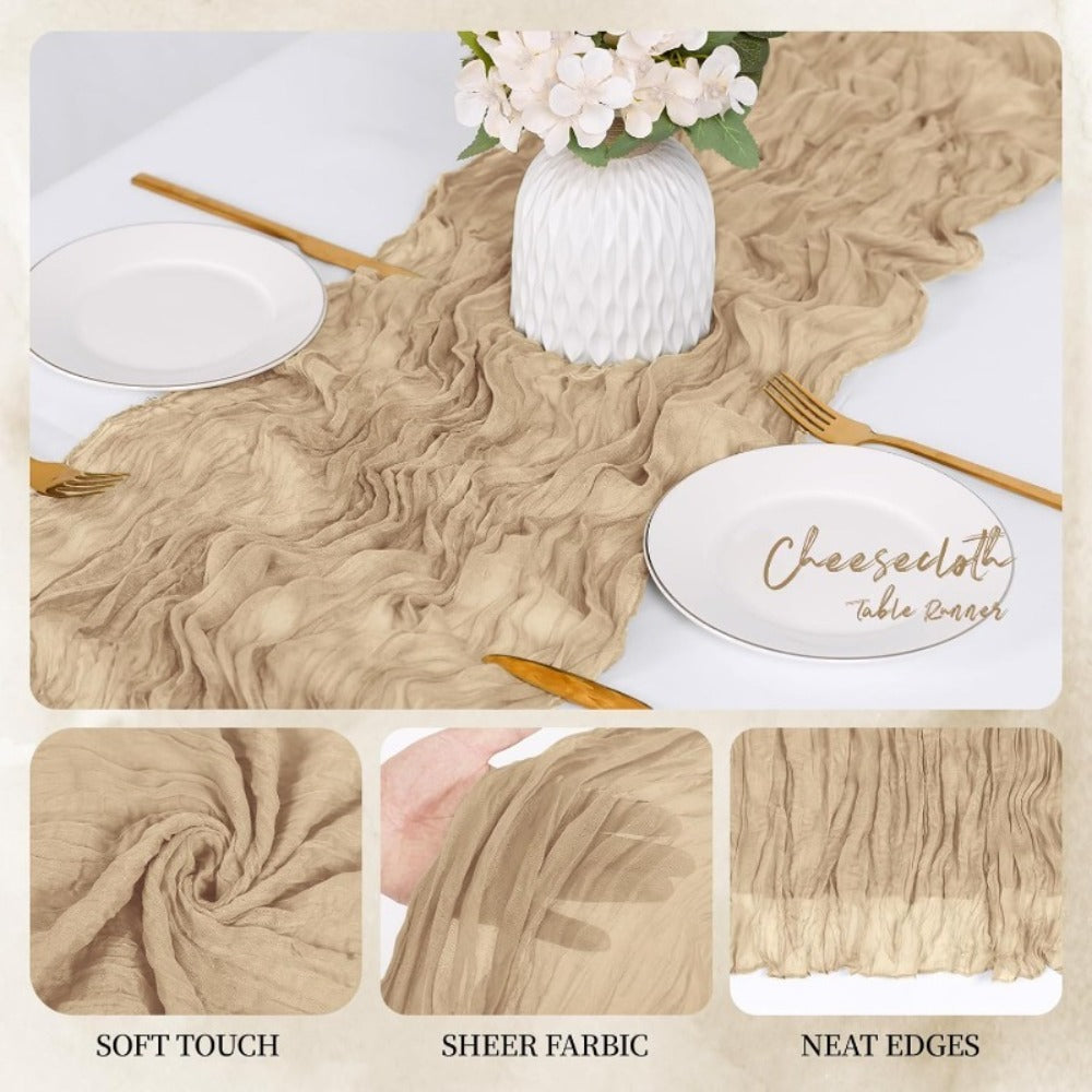 Cheesecloth Table Runner Set of Six Pieces at 21.7 x 72.8 Inches Each in Nine Colors for Dining and Events