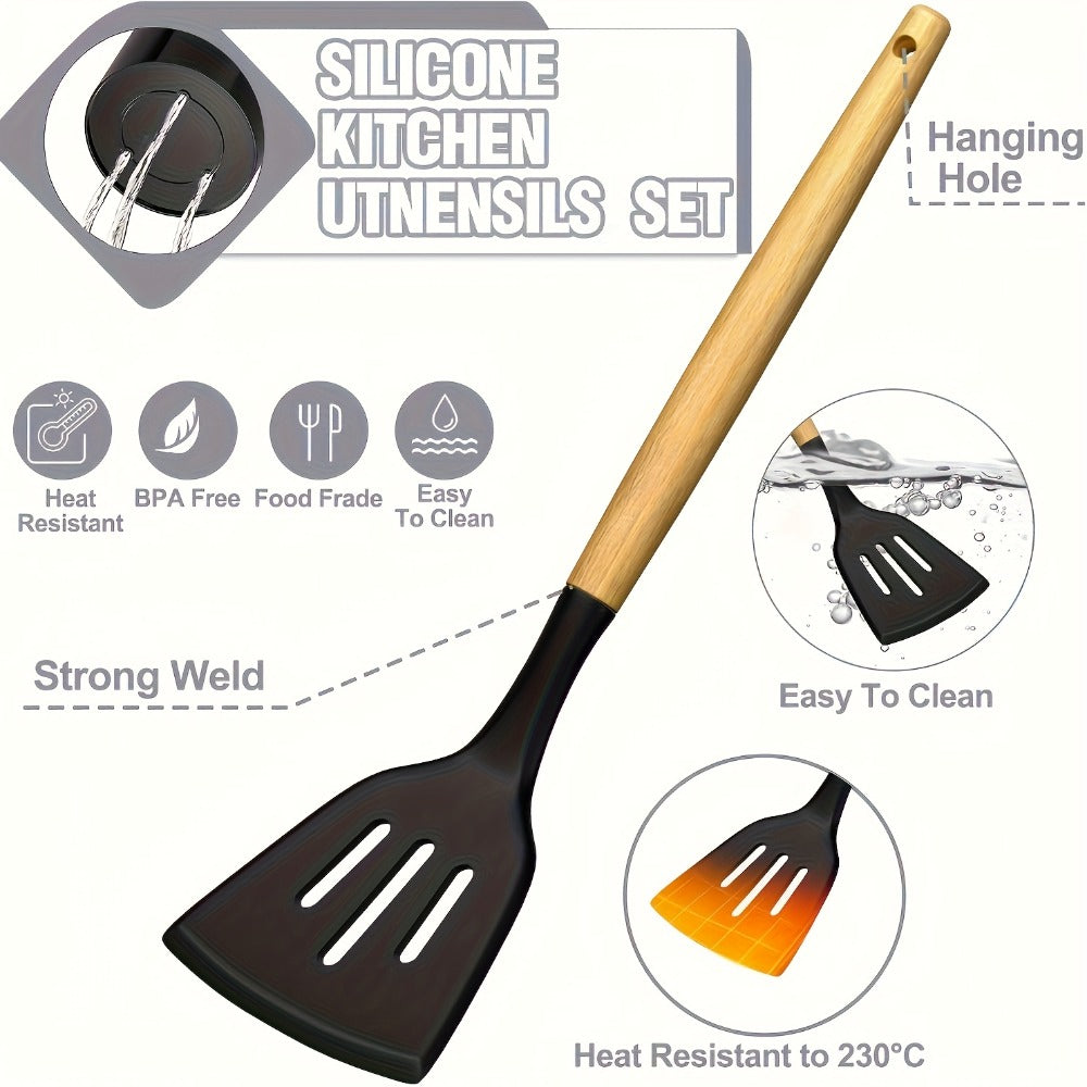Silicone Kitchen Utensils Set 45pcs, Cooking Utensils for Nonstick Cookware, Stainless Steel Handle Spatulas