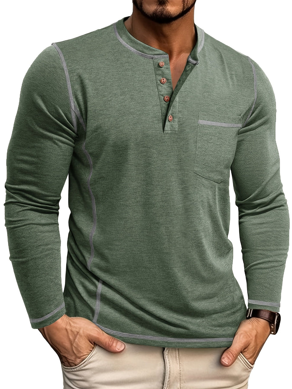 Kingsley | Klassisches langärmeliges Henley-Shirt