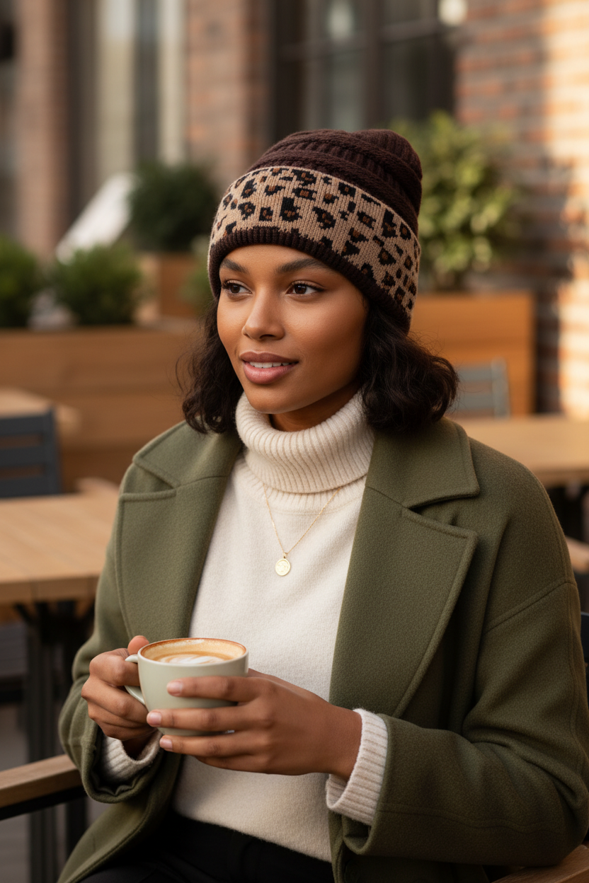 Trieber Leopard Print Cuffed Knit Beanie – Acrylic, One Size, 9 Colors