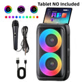 Portable PA Speaker Twin-Ring RGB Wireless Unit with TWS, Tablet Holder and Wired Microphone