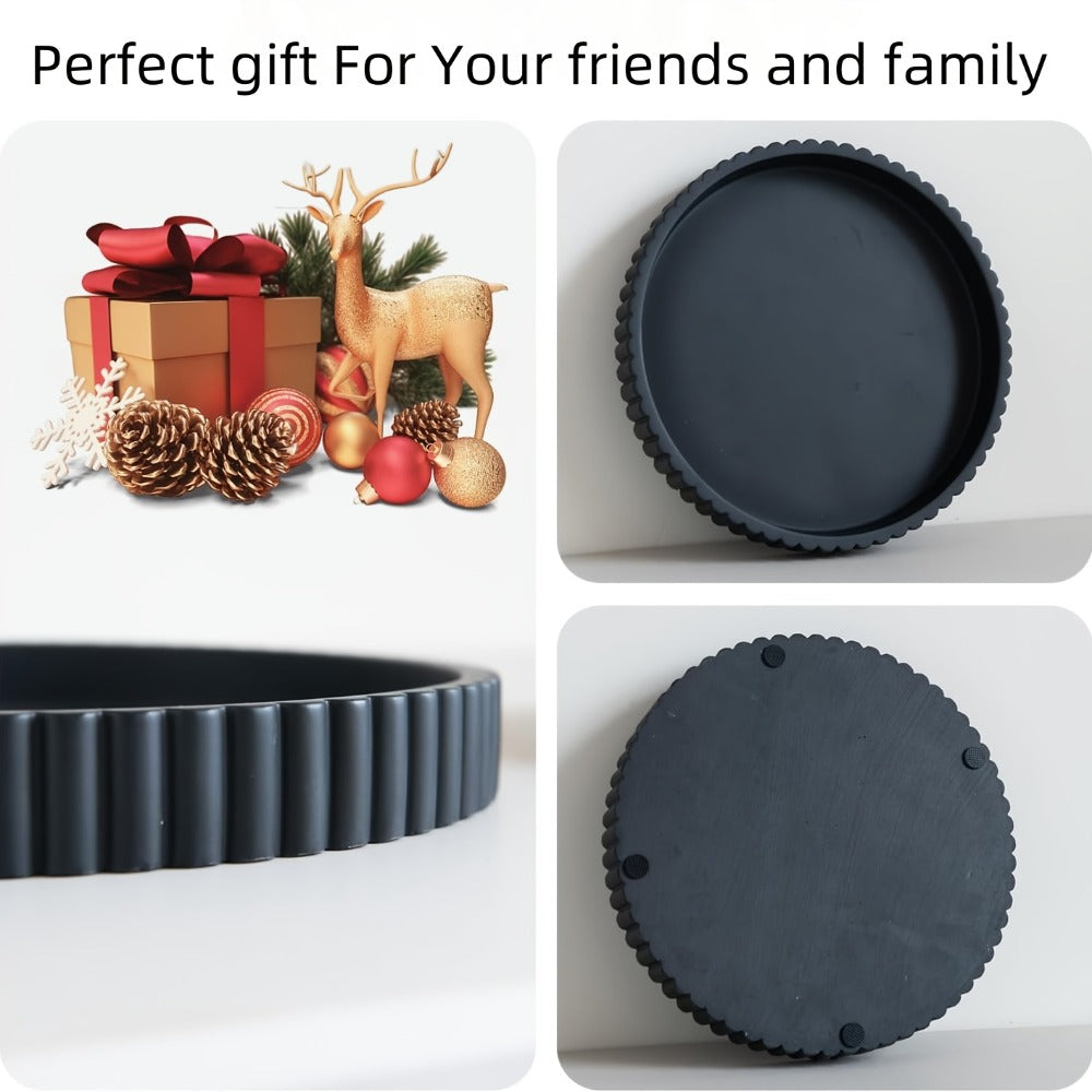 Wood Decorative Tray for Coffee Table 11 Inch Round Boho Serving Tray Wooden Centerpiece for Home Cooking, Dining and Outdoor Meals