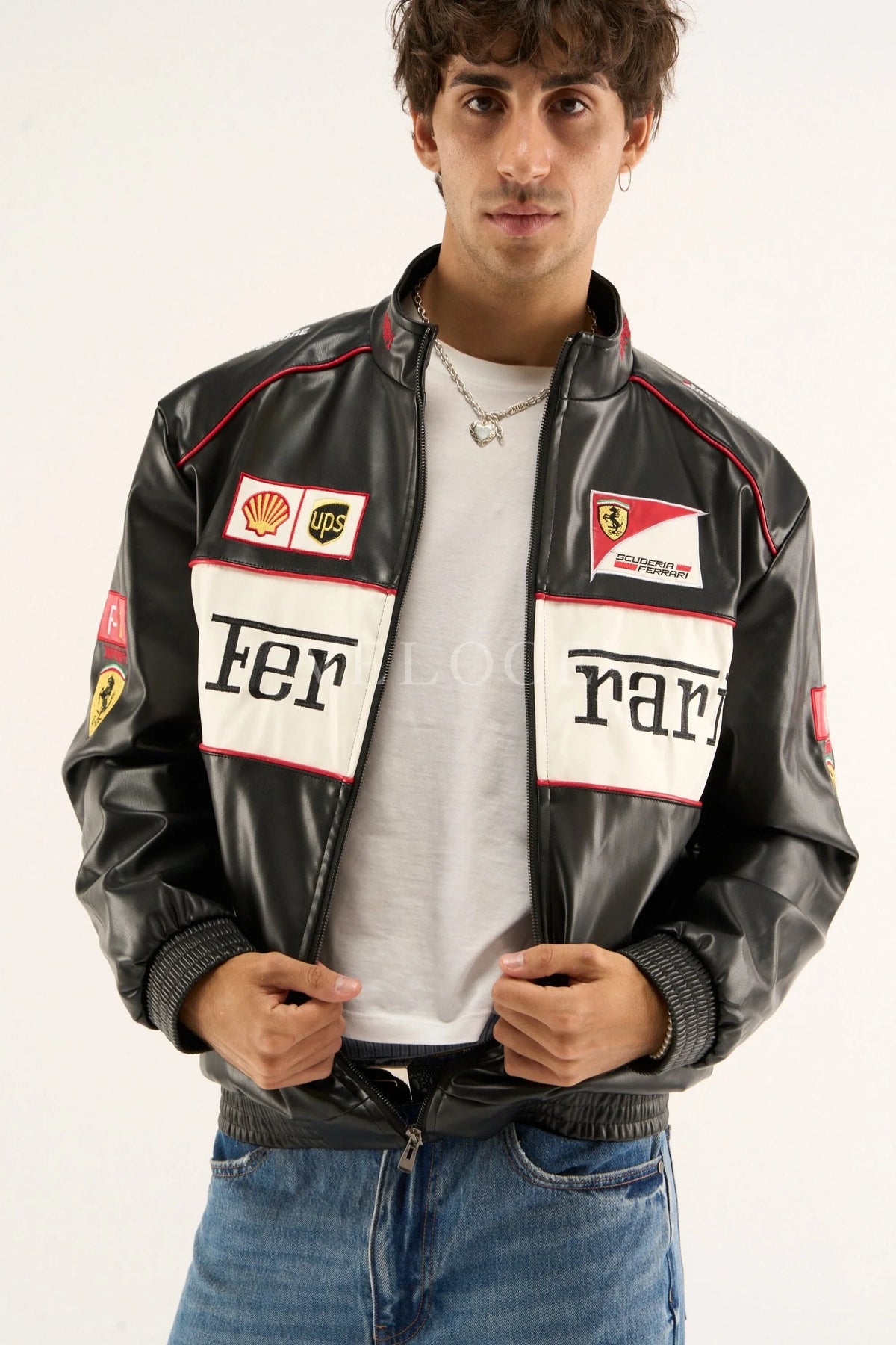 Ferrari F1 Vintage Leather Jacket - White Edition