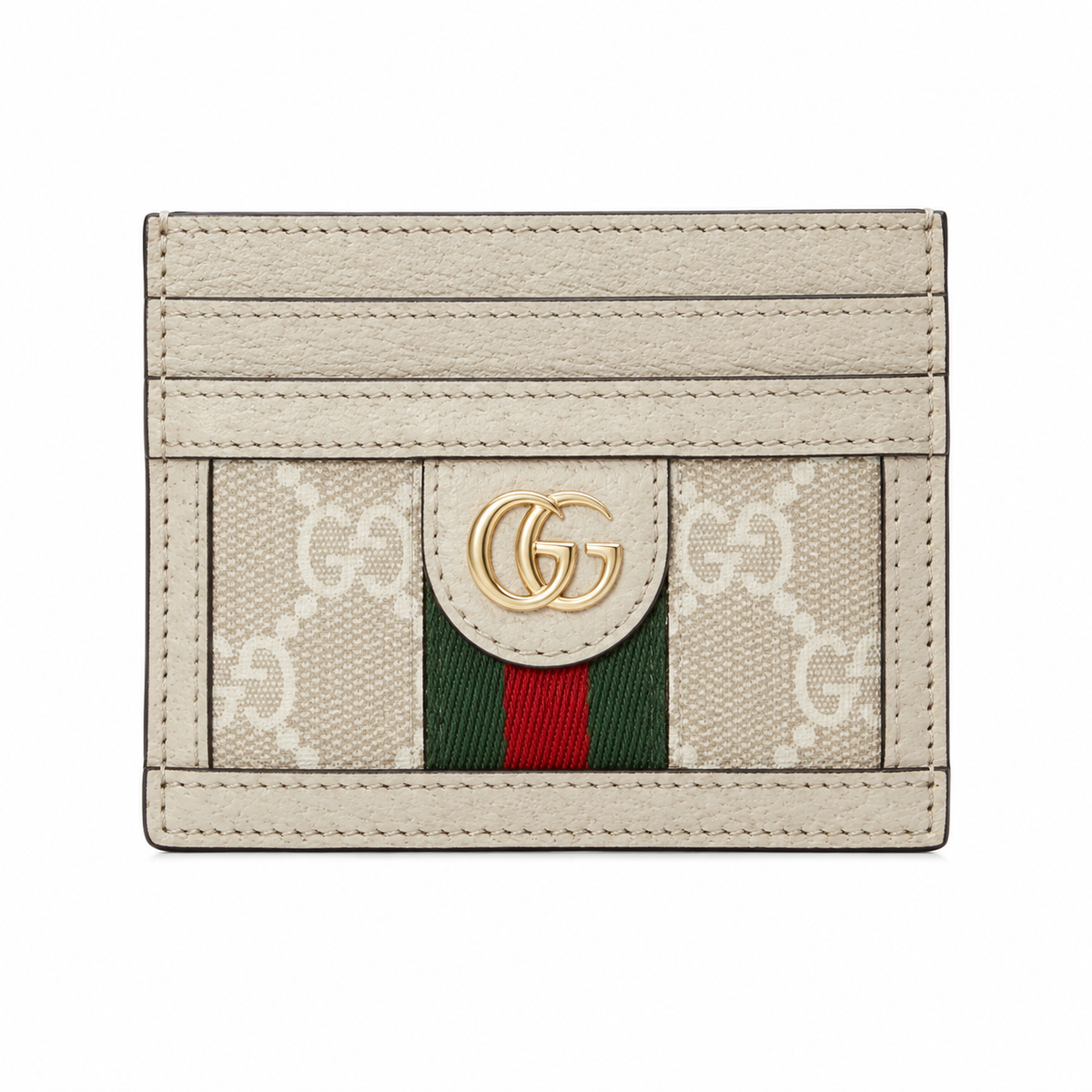 Gucci Ophidia GG Supreme Card Holder – Ivory White Leather Web Stripe Gold GG