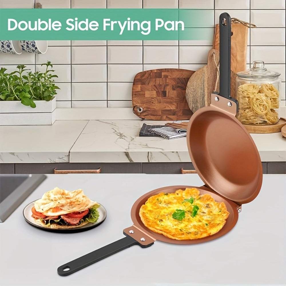 Double-Sided Omelette Pan Cookware with 7.09in Round Wells, Reversible Hinge and Golden Finish