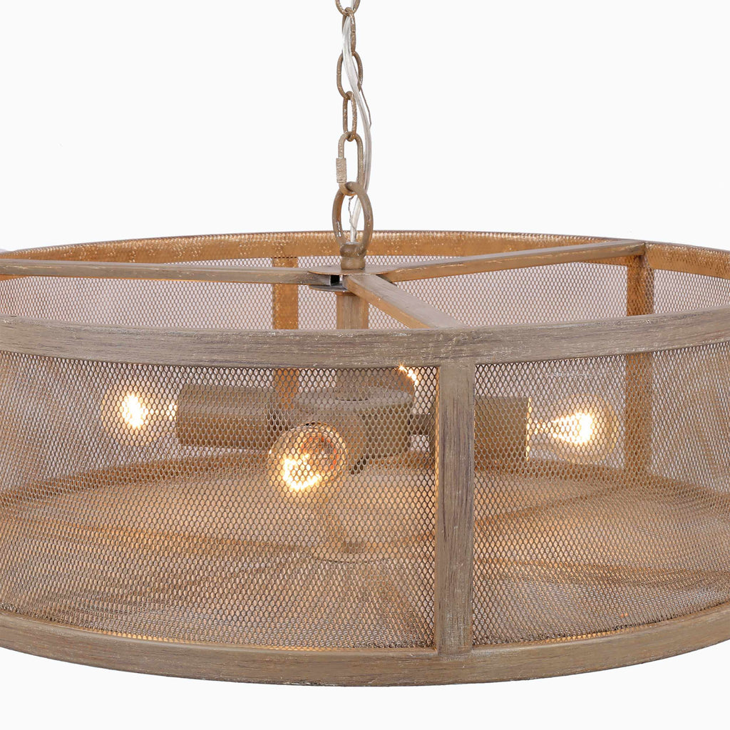 River of Goods Woodgrain-Finish Metal Caged 4-Light Chandelier