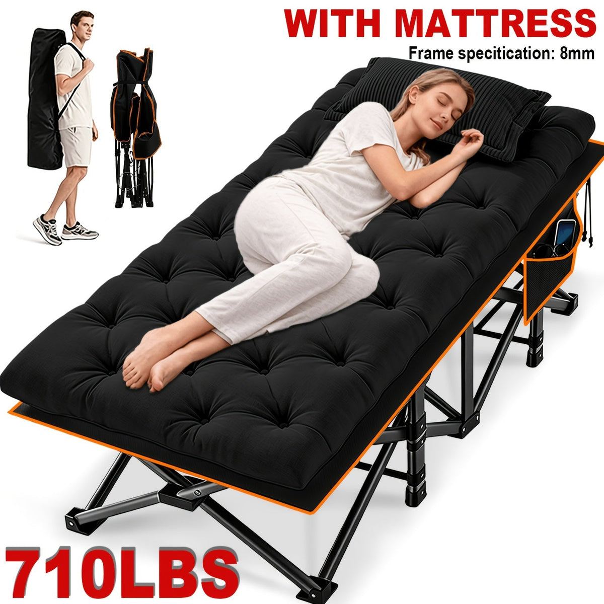 Foldable Heavy-Duty Camping Bed with Tool-Free Assembly for Bedroom