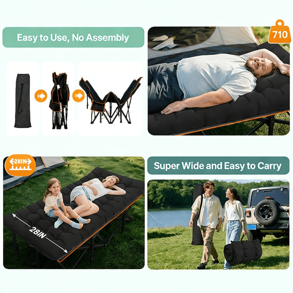 Foldable Heavy-Duty Camping Bed with Tool-Free Assembly for Bedroom